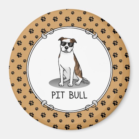 Coole Pit Bull und Sonnenbrille (lt brindle white  Magnet (Vorne)