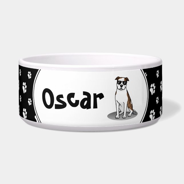 Coole Pit Bull und Sonnenbrille (lt brindle white  Napf (Vorderseite)