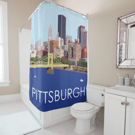 Coole Pittsburgh Skyline-Computerillustration Duschvorhang (Beispiel)