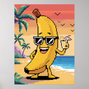 Coole Pixel Banana im Urlaub Poster