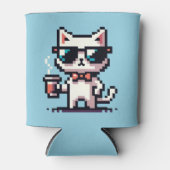 Coole Pixel Cat mit Kaffee - 8-Bit Retro Feline Dosenkühler (Vorderseite)