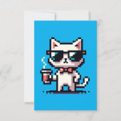 Coole Pixel Cat mit Kaffee - 8-Bit Retro Feline Karte (Vorderseite)