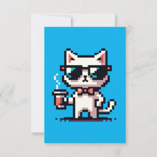 Coole Pixel Cat mit Kaffee - 8-Bit Retro Feline Karte