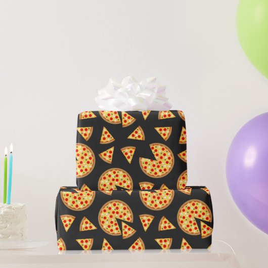Coole Pizza und Schnitte auf dunkelgrau Geschenkpapier (Partygeschenke)