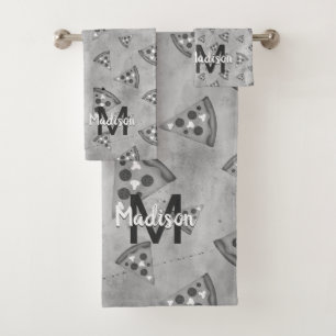 Coole Pizzalschnitt Vintage Schwarz-weiß-Grau Mono Badhandtuch Set