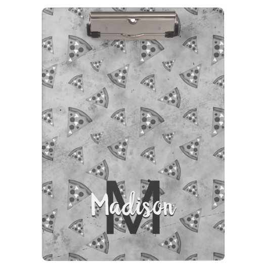 Coole Pizzalschnitt Vintage Schwarz-weiß-Grau Mono Klemmbrett (Vorderseite)