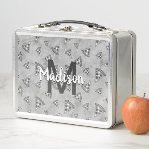 Coole Pizzalschnitt Vintage Schwarz-weiß-Grau Mono Metall Brotdose