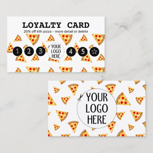 Coole Pizzas-Scheiben Pizzeria Ihr Logo weiß Treuekarte (Vorne/Hinten)