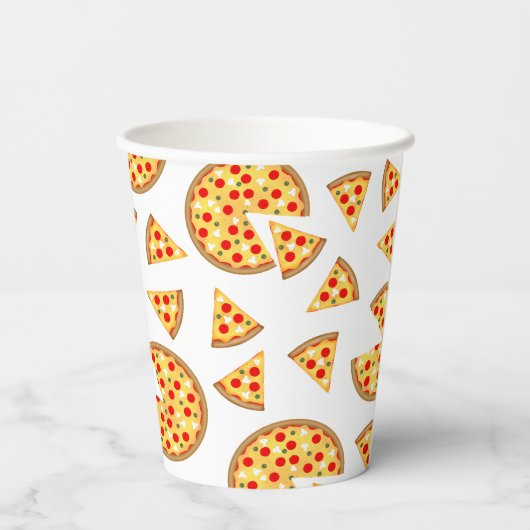 Coole Pizzas und Schnitte auf Weiß Pappbecher (Rückseite)