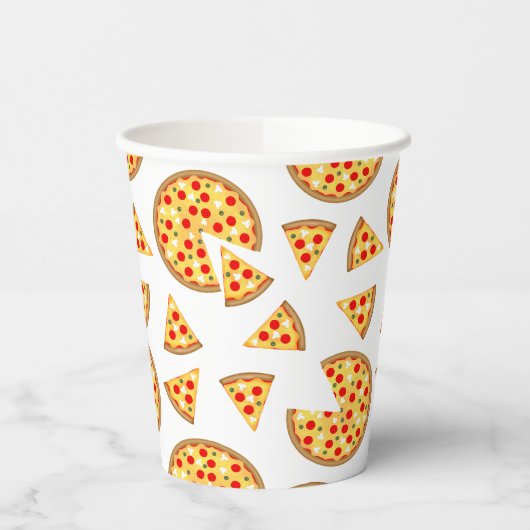 Coole Pizzas und Schnitte auf Weiß Pappbecher (Links)