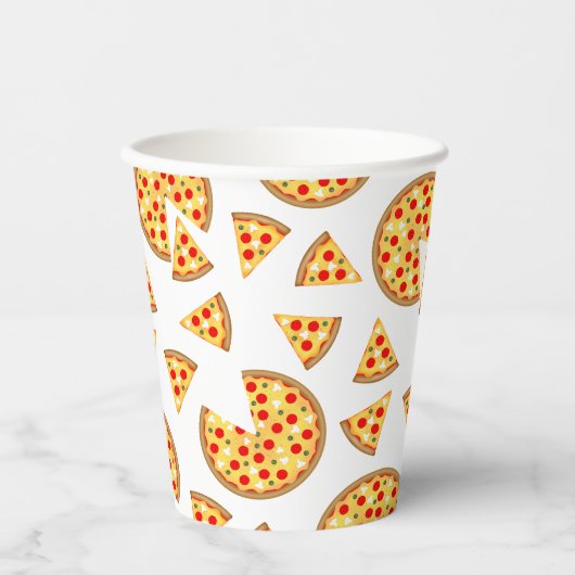 Coole Pizzas und Schnitte auf Weiß Pappbecher (Vorderseite)