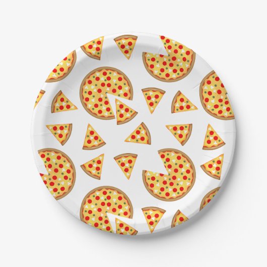 Coole Pizzas und Schnitte auf Weiß Pappteller (Vorderseite)