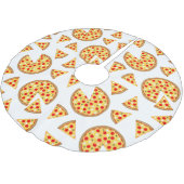 Coole Pizzas und Schnitte auf Weiß Polyester Weihnachtsbaumdecke (Schrägansicht)