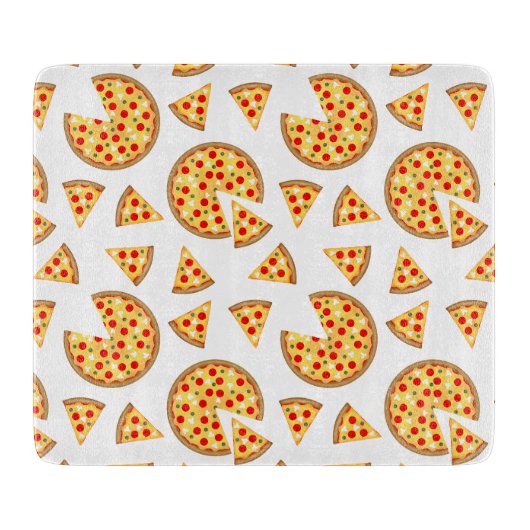 Coole Pizzas und Schnitte auf Weiß Schneidebrett (Vorderseite)