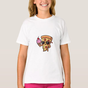 Coole Pizzascheibe mit Sonnenbrille und Eiscreme-K T-Shirt