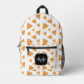 Coole Pizzaschnitte, weißes Monogramm schwarz Bedruckter Rucksack (Vorderseite)