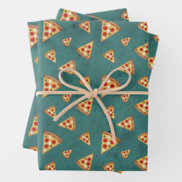 Coole Pizzaslicen Vintage aquamarine Muster Geschenkpapier Set