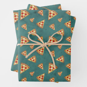 Coole Pizzaslicen Vintage aquamarine Muster Geschenkpapier Set