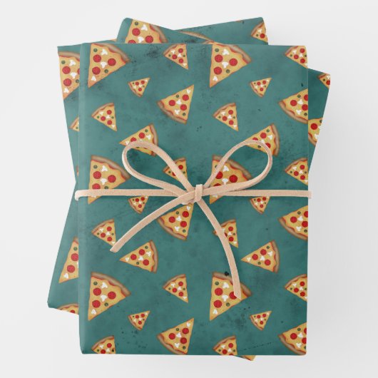 Coole Pizzaslicen Vintage aquamarine Muster Geschenkpapier Set (Beispiel)