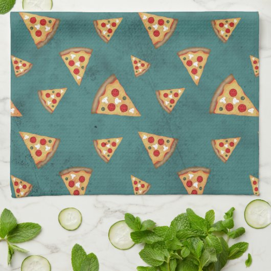 Coole Pizzaslicen Vintage aquamarine Muster Geschirrtuch (Gefaltet)