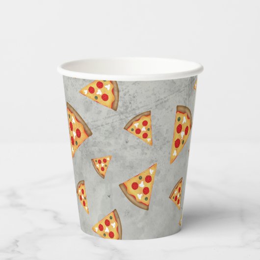 Coole Pizzaslicen, Vintage Graumuster Pappbecher (Rückseite)