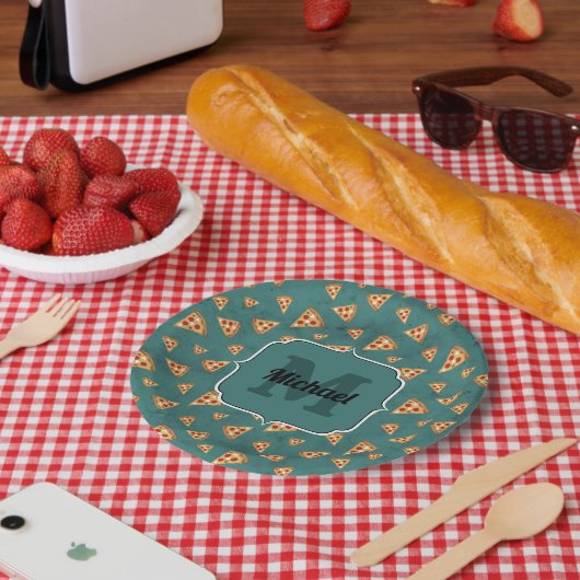 Coole Pizzaslicen Vintages aquamarines Muster Mono Pappteller (Picknick)