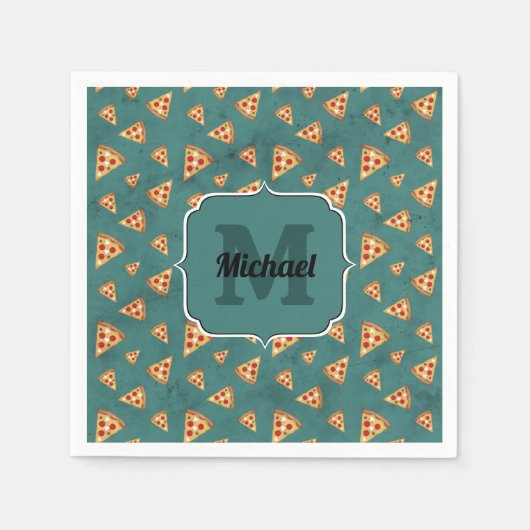 Coole Pizzaslicen Vintages aquamarines Muster Mono Serviette (Vorderseite)