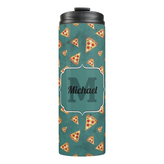 Coole Pizzaslicen Vintages aquamarines Muster Mono Thermosbecher (Vorderseite)