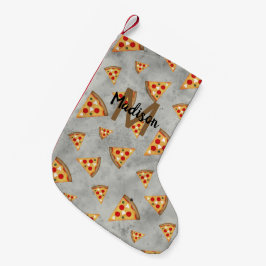 Coole Pizzaslicen Vintages graues Muster Monogram Kleiner Weihnachtsstrumpf