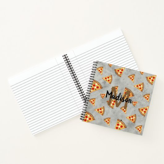 Coole Pizzaslicen Vintages graues Muster Monogram Notizblock (Innenseite)