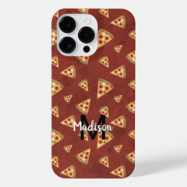 Coole Pizzaslicen Vintages rotes Muster Monogram iPhone 14 Pro Max Hülle