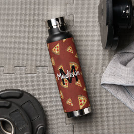 Coole Pizzaslicen Vintages rotes Muster Monogram Trinkflasche