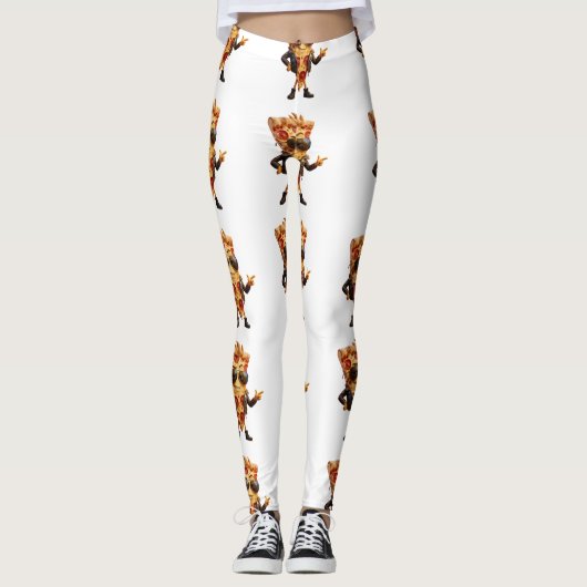 Coole Pizzastück-Maskottchen in Lederjacke Kunst Leggings (Vorderseite)