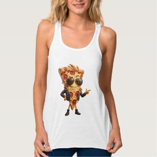 Coole Pizzastück-Maskottchen in Lederjacke Kunst Tank Top
