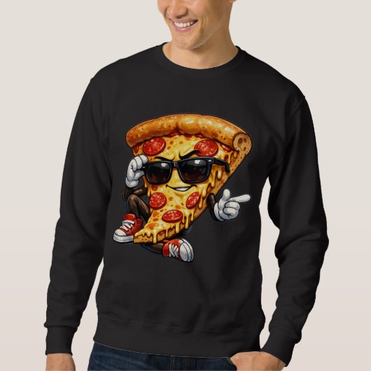 Coole Pizzastück-Maskottchen mit Sonnenbrille Kuns Sweatshirt (Vorderseite)