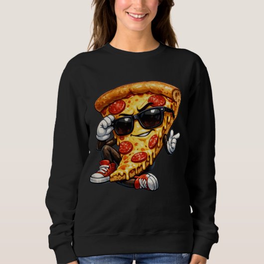 Coole Pizzastück-Maskottchen mit Sonnenbrille Kuns Sweatshirt (Vorderseite)