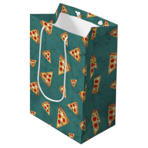 Coole Pizzastücke im vintage Teal-Muster Mittlere Geschenktüte