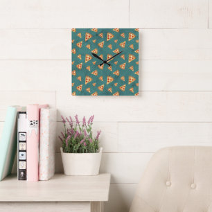 Coole Pizzastücke im Vintage-Teal-Muster Quadratische Wanduhr