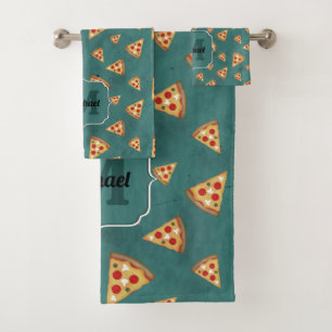 Coole Pizzastücke vintage teal Muster Monogramm Badhandtuch Set