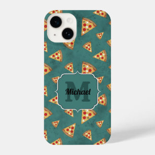 Coole Pizzastücke vintage teal Muster Monogramm iPhone 14 Hülle