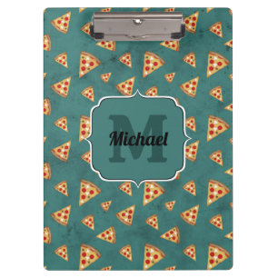 Coole Pizzastücke vintage teal Muster Monogramm Klemmbrett