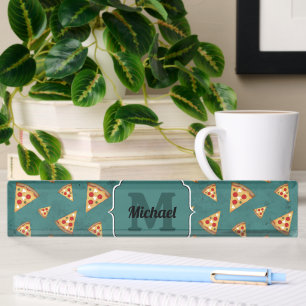 Coole Pizzastücke vintage teal Muster Monogramm Namensplakette