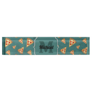 Coole Pizzastücke vintage teal Muster Monogramm Namensplakette