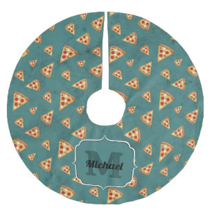 Coole Pizzastücke vintage teal Muster Monogramm Polyester Weihnachtsbaumdecke