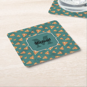 Coole Pizzastücke vintage teal Muster Monogramm Rechteckiger Pappuntersetzer