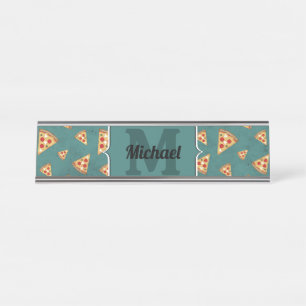 Coole Pizzastücke vintage teal Muster Monogramm Schreibtischnamensplakette