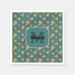 Coole Pizzastücke vintage teal Muster Monogramm Serviette