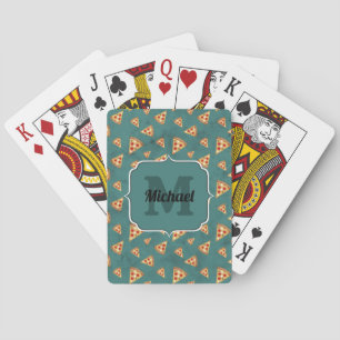 Coole Pizzastücke vintage teal Muster Monogramm Spielkarten