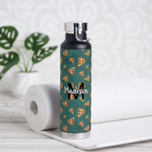 Coole Pizzastücke vintage teal Muster Monogramm Trinkflasche