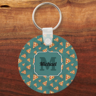 Coole Pizzateile Vintage Türkis Muster Monogramm Schlüsselanhänger